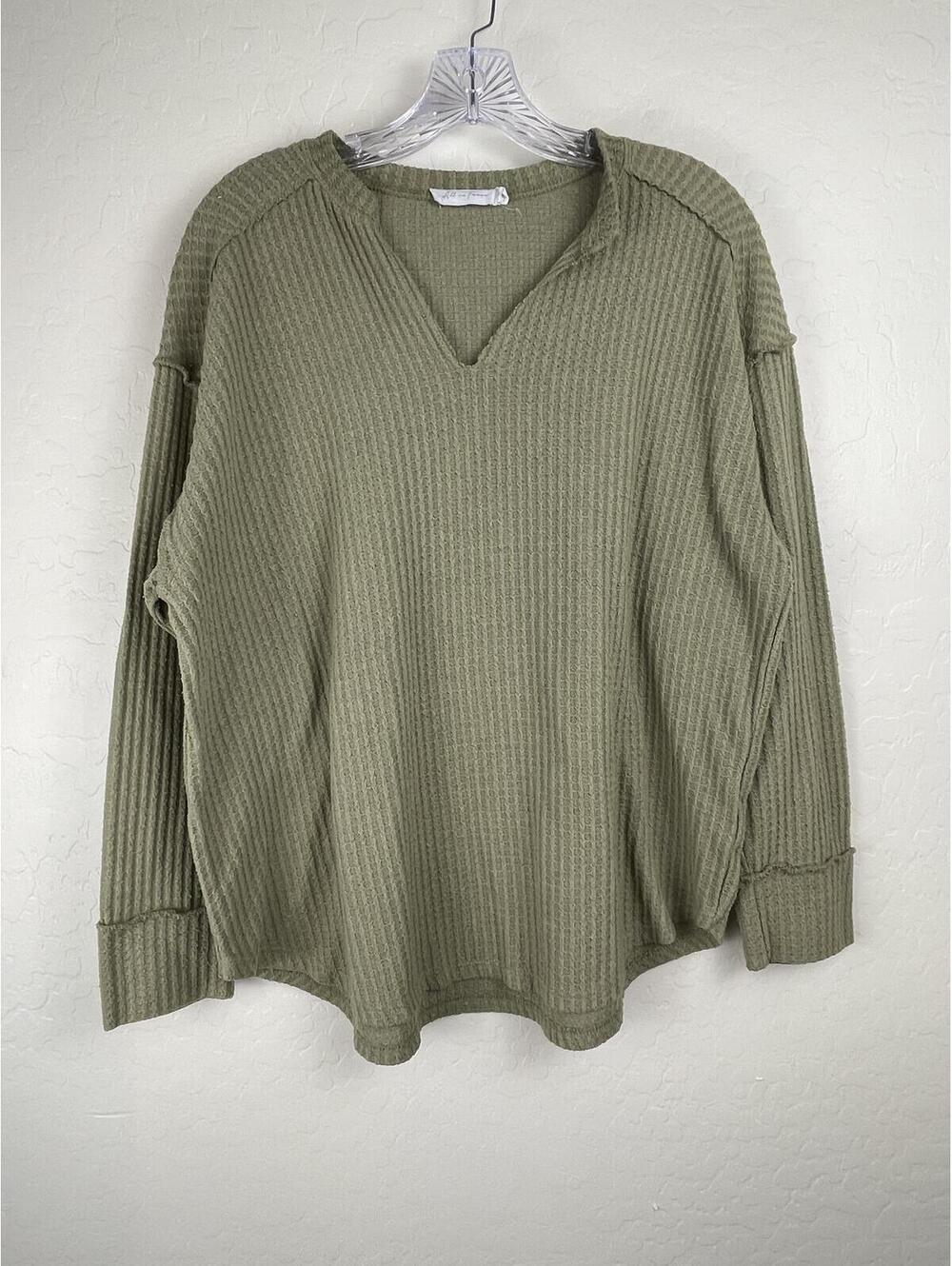 All in Favor Olive Green Waffle Knit Long Sleeve Top